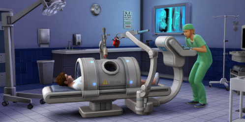 Sims 4 doctor career – Sim performing surgery on a patient at the hospital.