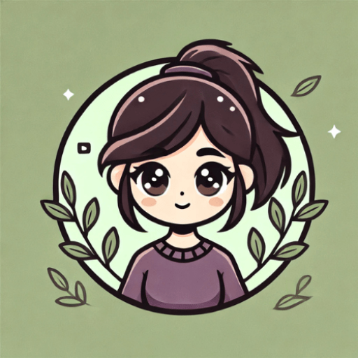 Cute cartoon avatar of Char with brown hair in a ponytail, surrounded by leaves, representing the new Simsational Char logo.