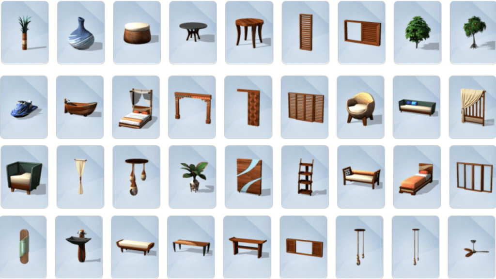 Island Living Build Buy Mode Objects Grid – Decorative and Furniture Items