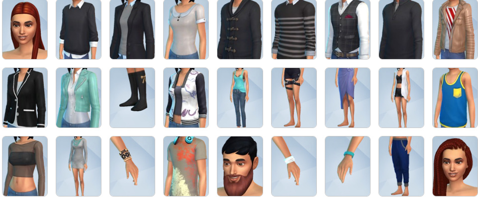 Sims 4 Get Together CAS items including modern European-inspired fashion, club-themed outfits, and stylish hairstyles.