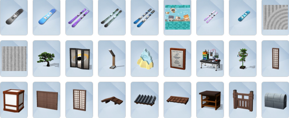 A mix of minimalist and traditional furniture from Snowy Escape, including chairs, sofas, counters, and windows.