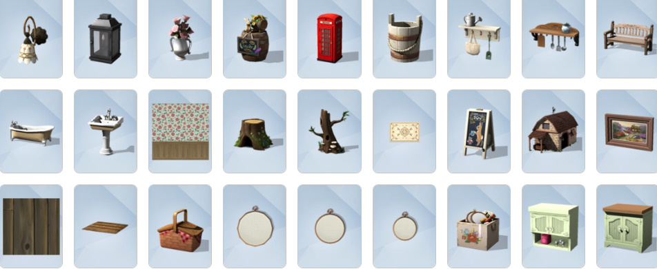 Rustic kitchen and living room with stone walls, wooden cabinets, patchwork sofa, and farmhouse clutter.