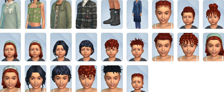 Cottage-core outfits and hairstyles including aprons, knitwear, flat caps, and braids.