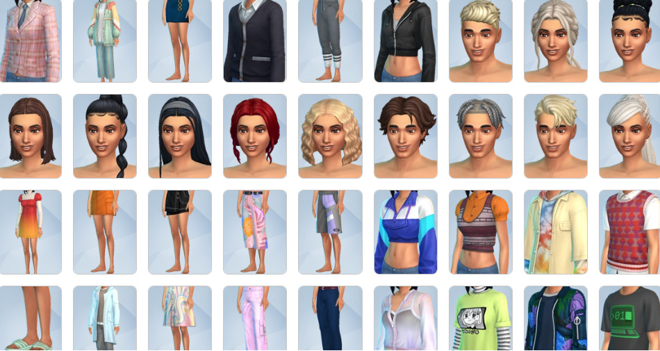 Sims teens in trendy preppy, goth, and sporty outfits.