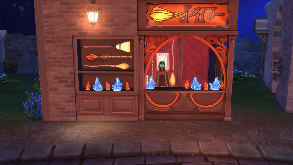 A Sim buying a familiar orb at a Casters Alley stall.