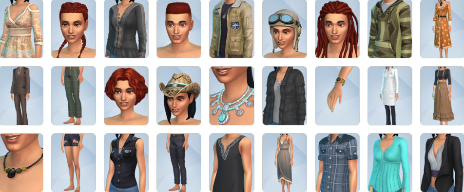 Sims wearing military fatigues, desert gear, and hazmat suits.