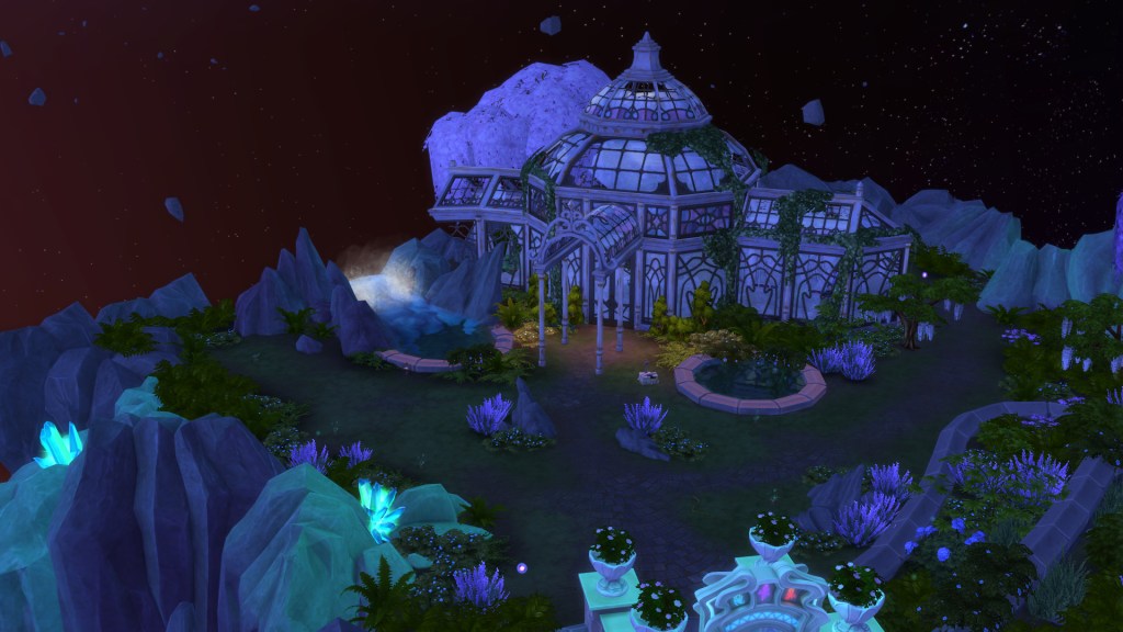 Ruined greenhouse with harvestable Mandrake and Valerian beds outside.