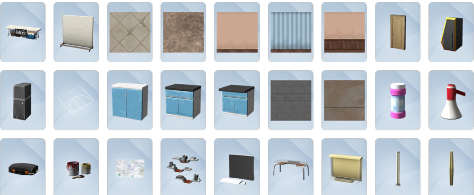 City Living Build/Buy objects including karaoke machine, bubble blower, and modern apartment furniture.