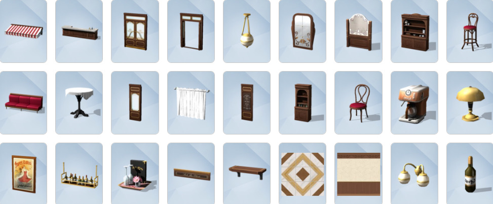 A café interior with Cozy Bistro tables, chairs, booths, and warm lighting.