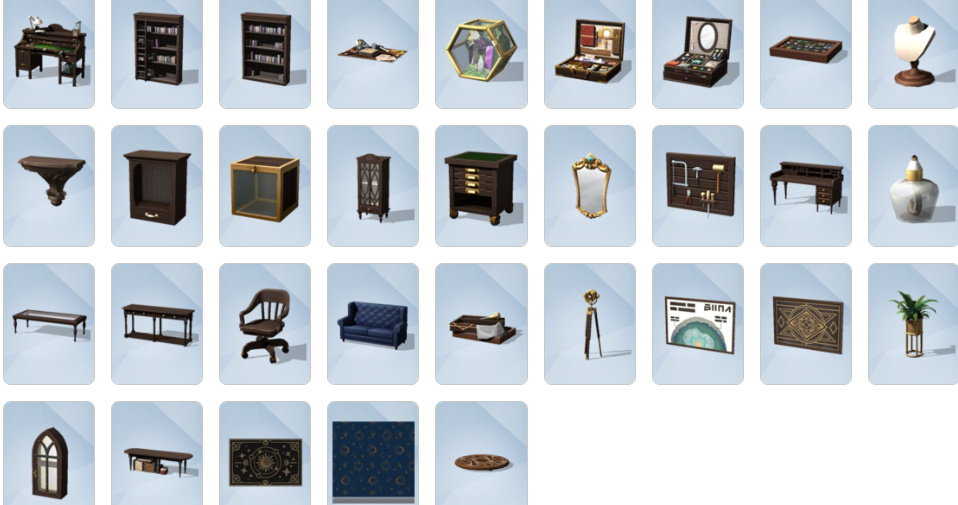 A decorated Gemology room with a crafting table, display cases of crystals, and the Crystal Tree.