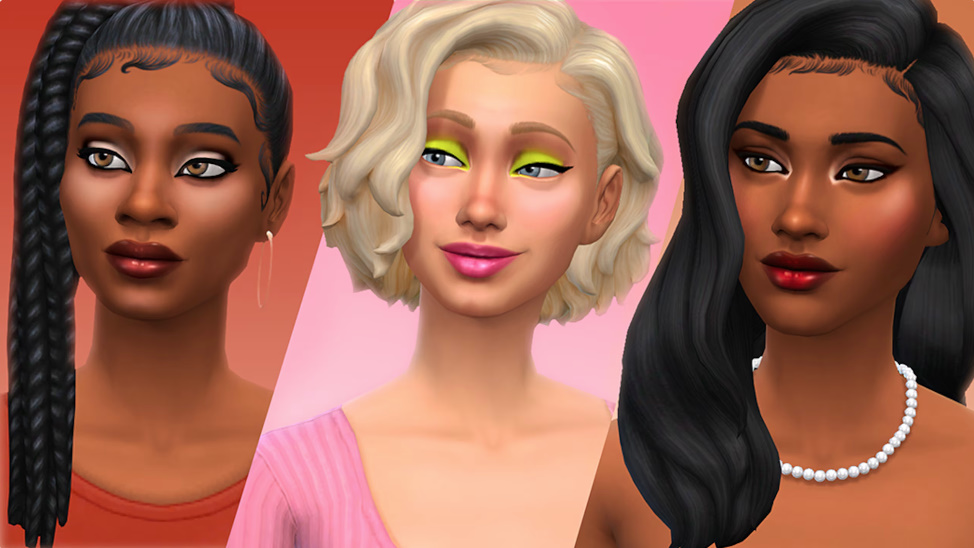Sims showcasing glamorous red-carpet inspired fashion.