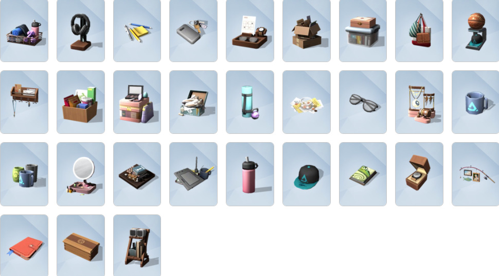 Sims’ desks, bedrooms, and living rooms decorated with Everyday Clutter items.