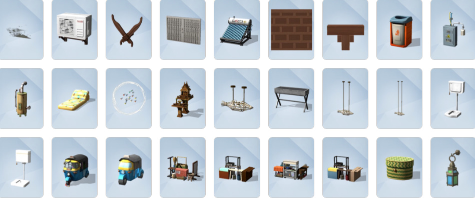 The Sims 4 For Rent build mode with multi-unit apartments, hot tub, and cultural decor.