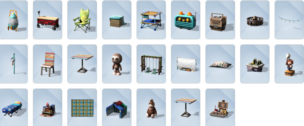 Backyard decorated with Little Campers tents, projector screen, and fairy lights.