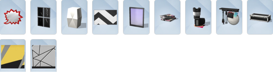 A Sims photo studio with lights, backdrop, and Moschino furniture.