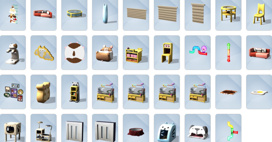 A Sims child’s room decorated with paw-print furniture and a hamster habitat.