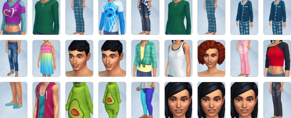 Casual parent clothing, teen outfits, and children’s wear from The Sims 4: Parenthood CAS mode.