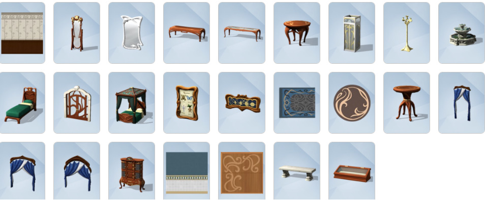 Magical cauldrons, glowing crystals, and enchanted gothic furniture from The Sims 4: Realm of Magic Build/Buy catalogue.