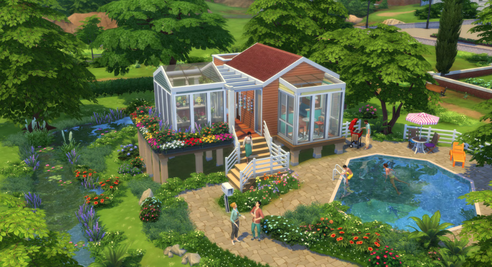 Sims enjoying life in a stylish tiny home.