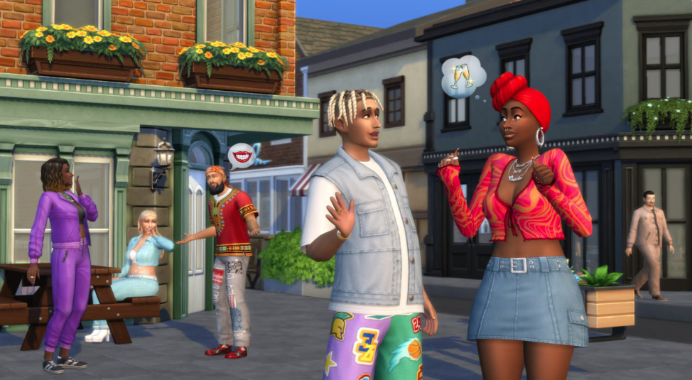 Sims showcasing bold streetwear outfits from Urban Homage.