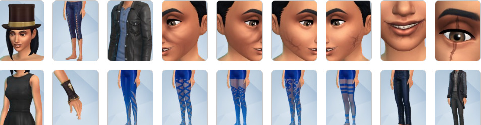 Gothic clothing, pale skin tones, and vampire fangs from The Sims 4: Vampires CAS mode.